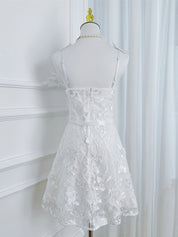 3D Floral Embroidery Tulle V-Neck Lace Mesh Homecoming Mini Dress