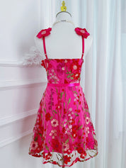 3D Floral Embroidery Tulle V-Neck Lace Mesh Homecoming Mini Dress