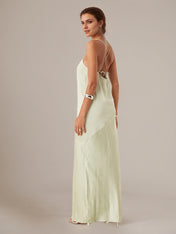 Sheath/Column Satin Spaghetti Straps Sleeveless Floor Length Dresses