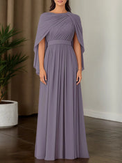 Mother of the Bride Dress Lavender Gray Blue Cape Gown