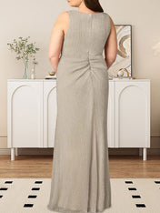 A-Line V-Neck Ruched Metallic Mesh Dress