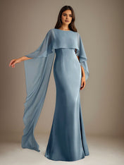 Sheath/Column Boatneck Floor-Length Chiffon Mother of the Bride Dress With Cascading Ruffles