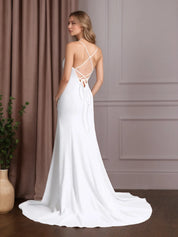 White Mermaid Stretch Crepe Wedding Dress
