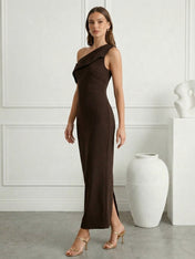 Black One Shoulder Maxi Dress Prom Dress Tea Length