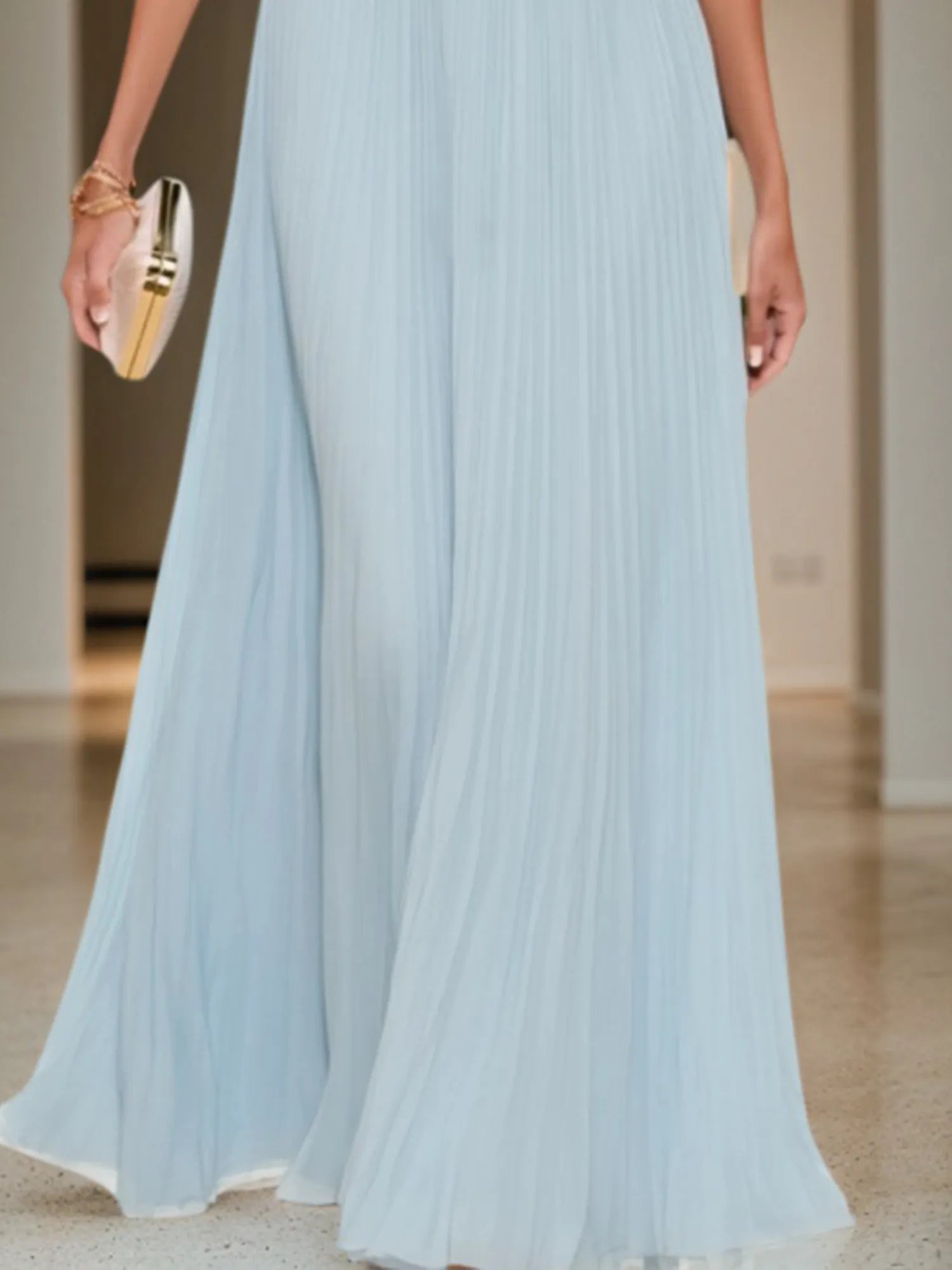 Wedding Guest Dress Blue Wide Strape Sleeveless Maxi Dress