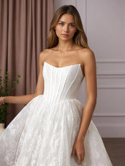 White Ball-Gown Strapless Sleeveless Lace Wedding Dress