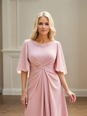 Sheath/Column Ruched Floor Length Mother of the Bride Dress with Lace