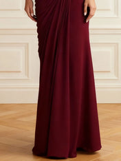 Formal Evening Dress Burgundy Off the Shoulder Ruched Maxi Dress