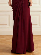 Formal Evening Dress Burgundy Off the Shoulder Ruched Maxi Dress