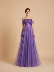 3D Rose A-Line/Princess Off-the-Shoulder Floor-Length Evening Dresses with Tulle