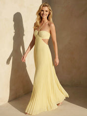 Halter Neck Strapless Maxi Dresses A Line Chiffon Formal Dress