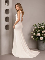 White Mermaid Lace Satin Wedding Dress
