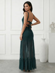 Dark Green Mermaid Boat Neck Maxi Dresses with Ruffle
