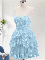 Sparkly A Line Corset Tiered Short Homecoming Dress with Lace Up Back