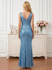 Scoop Neck Sequin Sleeveless V-Back Mermaid Mother of the Bride Dress