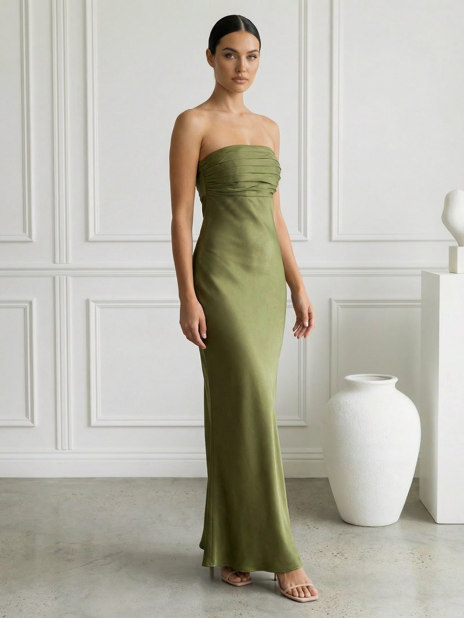 Sage Green Strapless Mermaid Ankle Length Maxi Dresses
