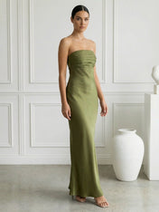 Sage Green Strapless Mermaid Ankle Length Maxi Dresses
