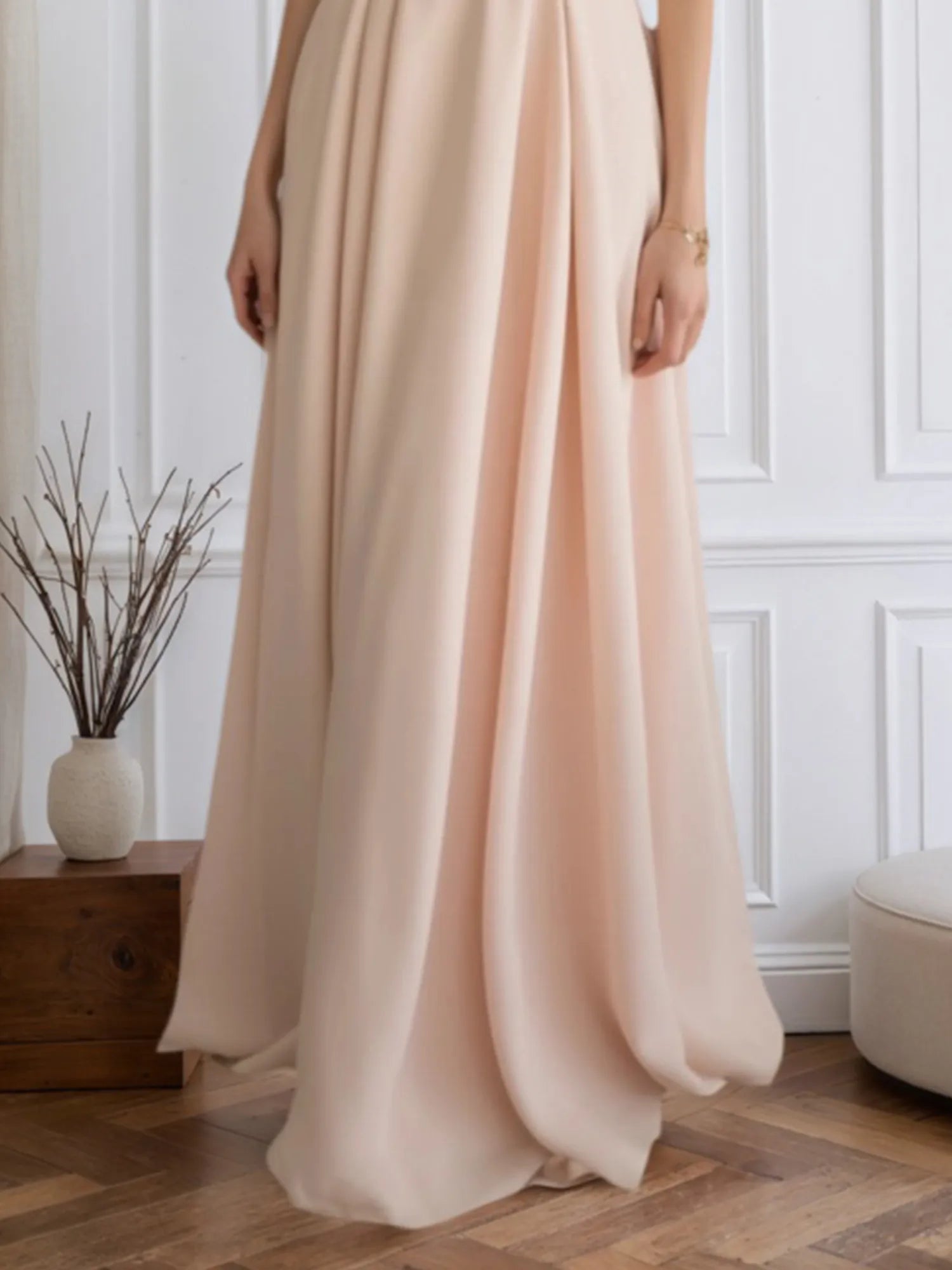 Chiffon Pink Strapless Pleated Maxi Formal Dress