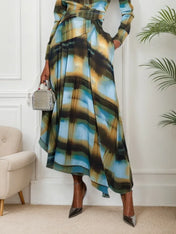 Blue Shirt Dress Shirt Collar Long Sleeve A-Line Maxi Dress