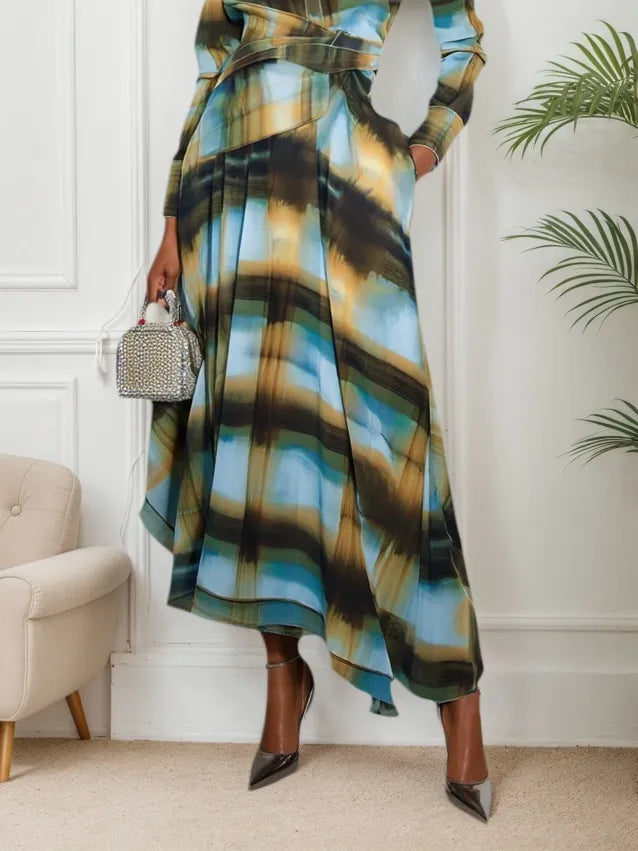 Blue Shirt Dress Shirt Collar Long Sleeve A-Line Maxi Dress