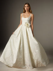 White Ball-Gown with Pockets Floral Jacquard Wedding Dress