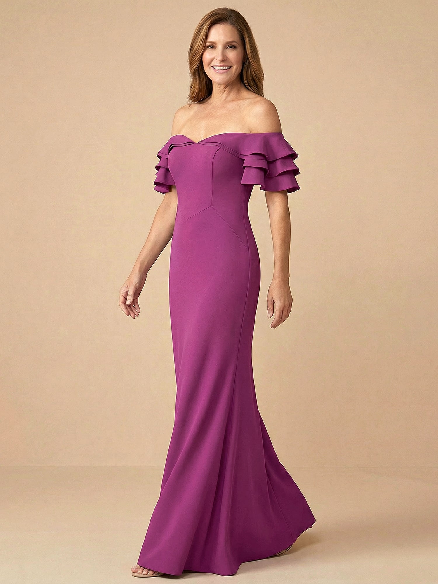 Off the Shoulder Strapless Satin Tiered Mother of the Bride Dress for Women