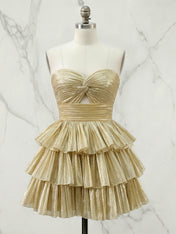 Sweetheart Twist-Front Pleated Homecoming Mini Dress with Tiered Ruffles