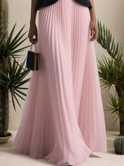 Women Pink Pleated Strapless Sleeveless Dressy Top With Skirt Two-Piece Set