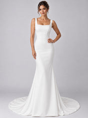 Pure White Square-Neck Sleeveless Mermaid Wedding Dress