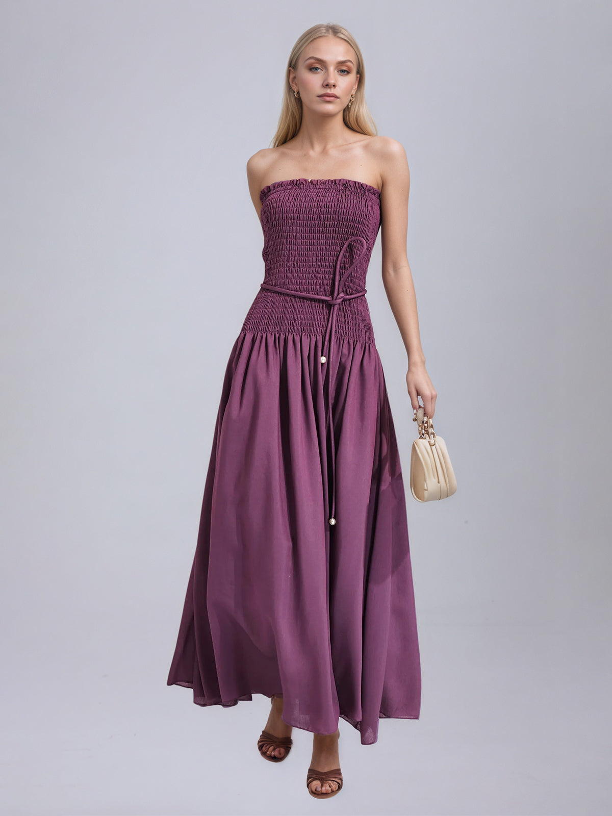 Norma Purple Ruched Off Shoulder Dress