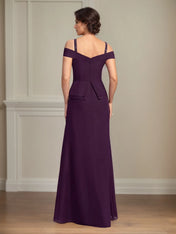A Line Cold Shoulder Floor Length Chiffon Mother of the Bride Dress With Beading Sequins