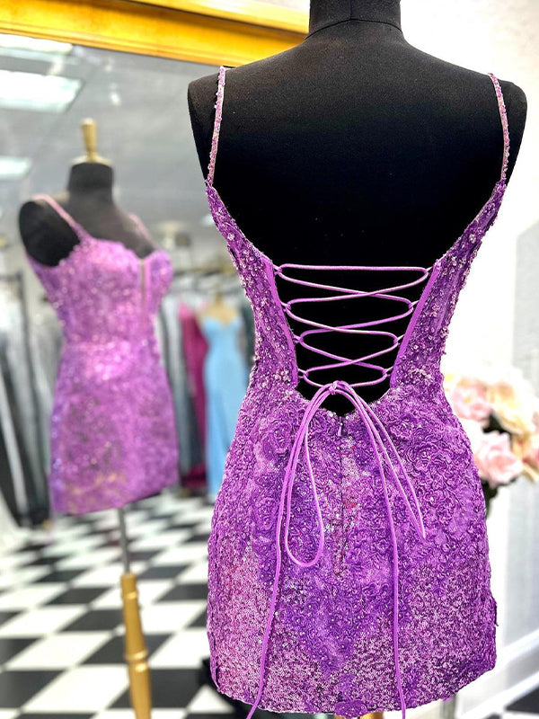 Sparkly Navy Sequin Spaghetti Straps Lace Up Tight Homecoming Dress