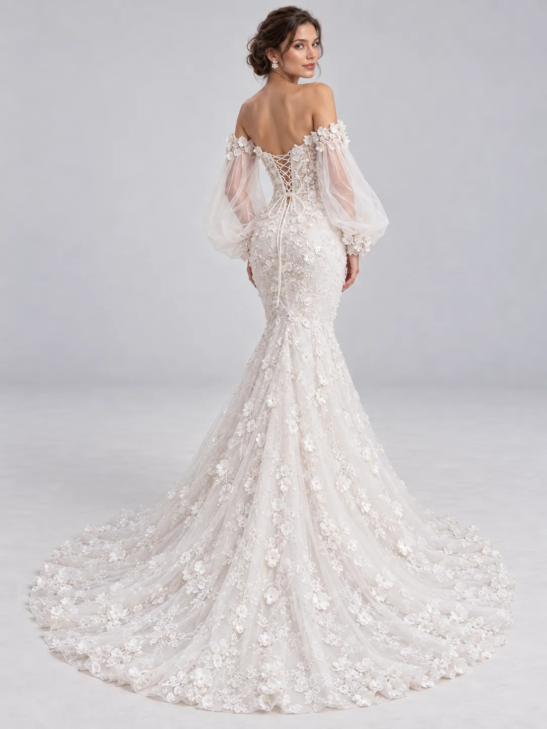 Off-The-Shoulder Sweetheart 3D Floral Applique Mermaid Wedding Dress