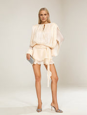 Balloon sleeve Ruffle mini dress