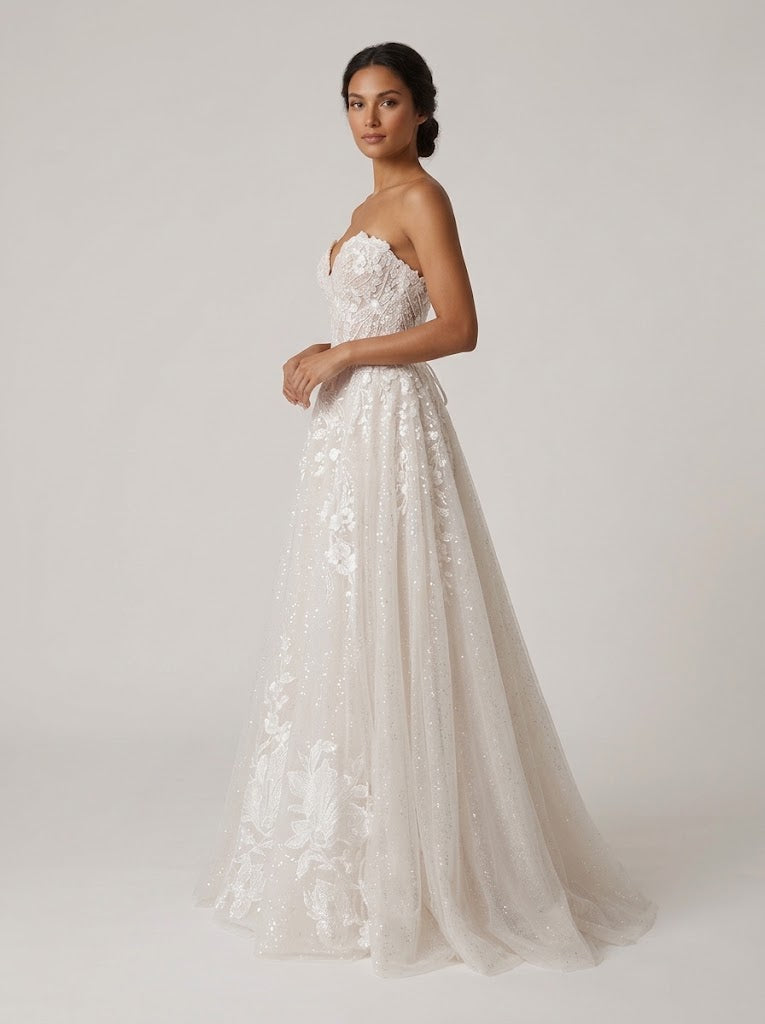 Strapless Sweetheart Sparkly Tulle A-Line Wedding Dress