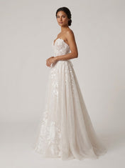 Strapless Sweetheart Sparkly Tulle A-Line Wedding Dress