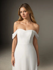 White A-Line Off the Shoulder Stretch Chiffon Wedding Dress