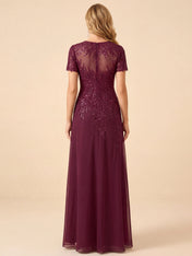 Elegant Short Sleeve Embroidery Mother of the Bride Dress