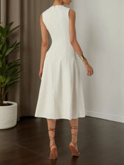 Apricot Lyocell Cotton Crew Neck Sleeveless A-Line Midi Dress