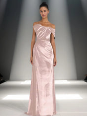 Off-Shoulder Bowknot Detail Velvet Maxi Gown Formal Evening Dress