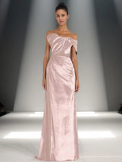 Off-Shoulder Bowknot Detail Velvet Maxi Gown Formal Evening Dress