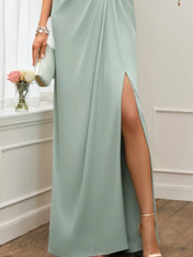 Mother of the Bride Dress Green Lace Crew Neck Cape Maxi Dress