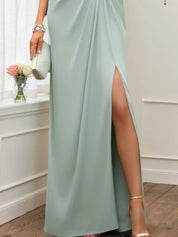 Mother of the Bride Dress Green Lace Crew Neck Cape Maxi Dress