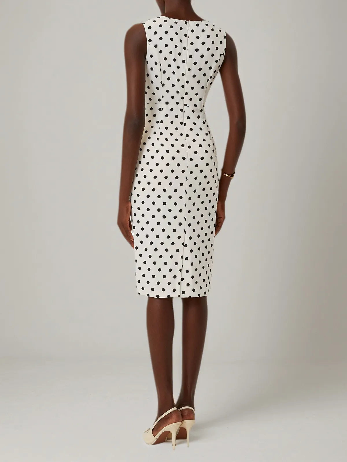 White Bow Printing Classic V Neck Sleeveless Sheath Midi Dress