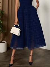 Navy Blue Classic Crew Neck Sleeveless A-Line Midi Dress