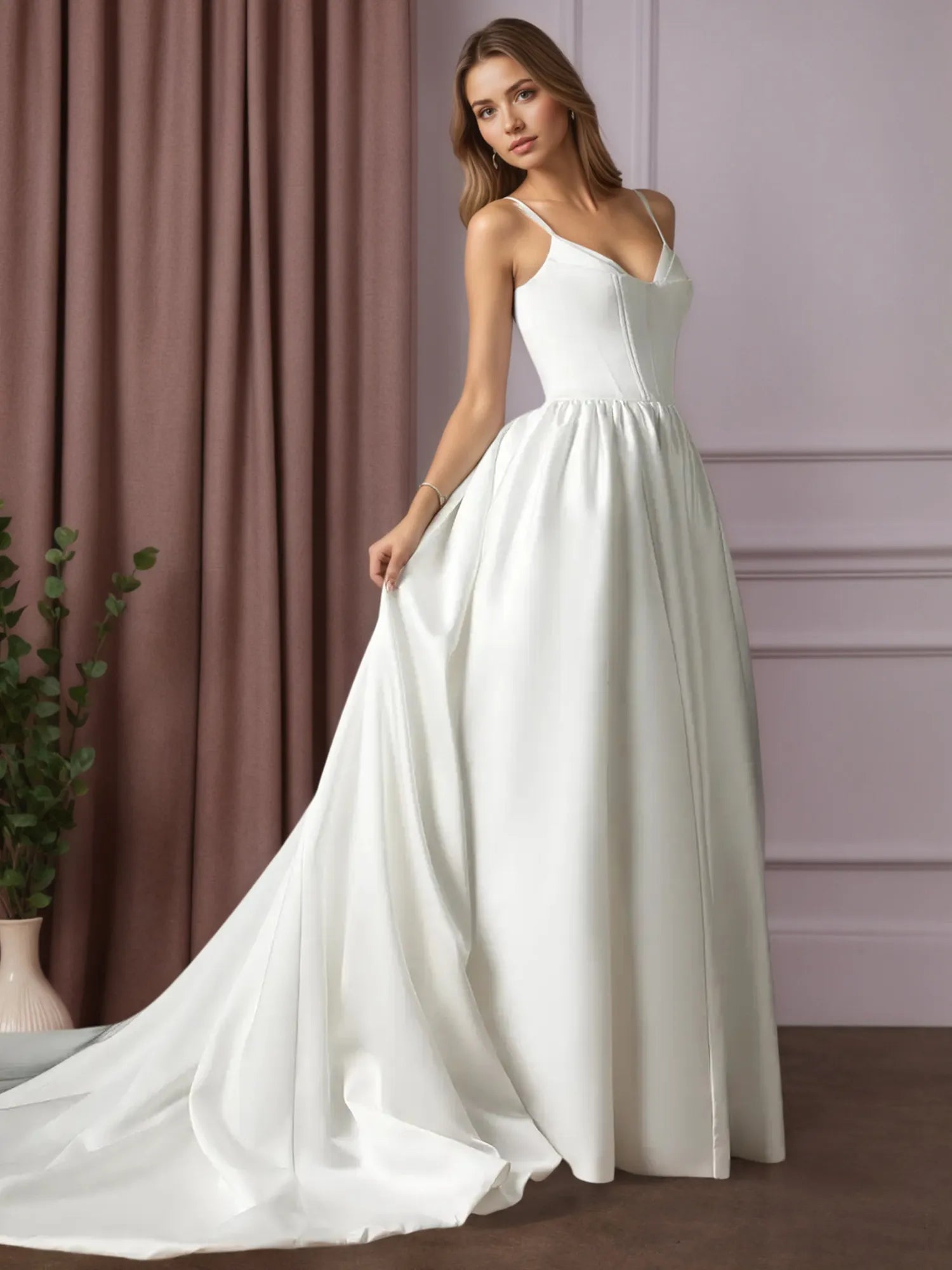 White Ball-Gown with Pockets Double Faced Satin Wedding Dress