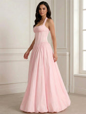 Glamorous Blush Pink Halter Corset Evening Paty Dress Gown