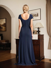 Navy Square Neck Long Mother of the Bride Dress with Bowknot
