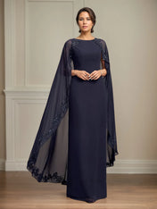 Sheath/Column Scoop Floor Length Chiffon Mother of the Bride Dress With Appliques Sequins