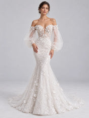 Off-The-Shoulder Sweetheart 3D Floral Applique Mermaid Wedding Dress